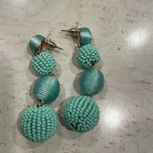 Vintage green beaded & shinny wrapped DANGLING EARRINGS .PIERCED EARS